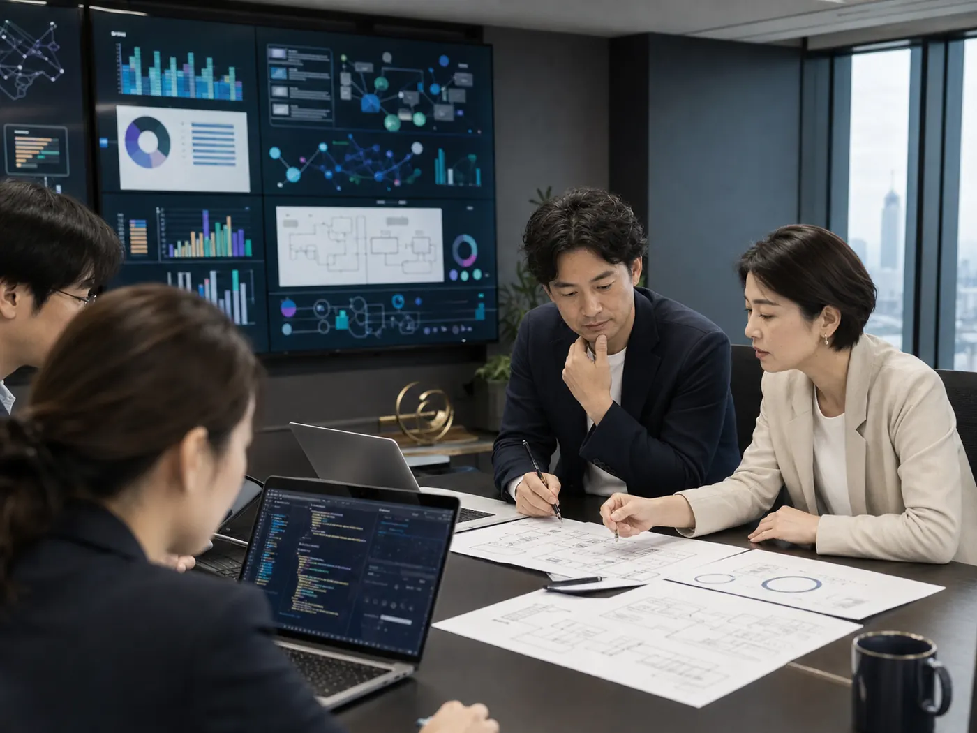 IT企業のM&Aで技術と事業価値を整理する会議風景
