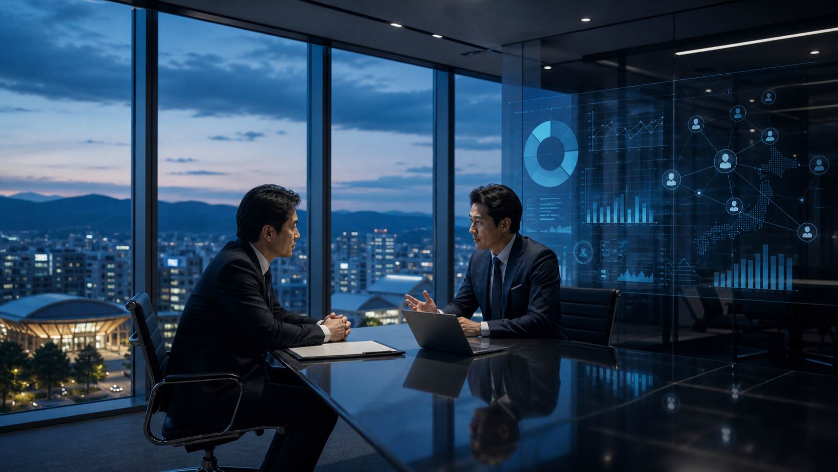 金沢のSalesforce・CRM導入支援会社M&Aについて、経営者とアドバイザーが会議室で営業管理と顧客管理の移行論点を協議している様子を表現したアイキャッチ画像